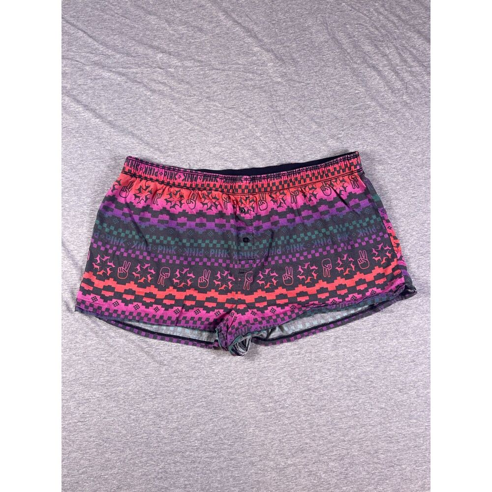 PINK Victorias Secret Flannel Ombre Rainbow Peace Sign Pajama Sleep Shorts Sz XL